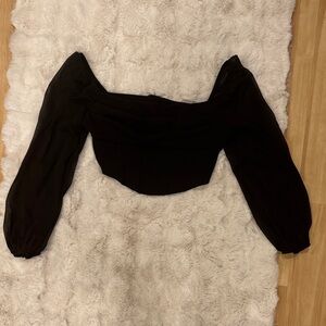 Black Off-Shoulder Long Sleeve Corset Top